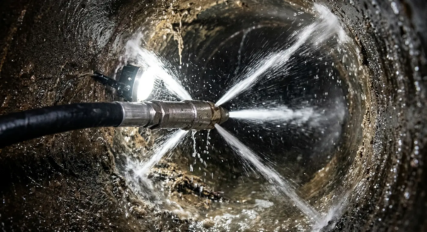 High-pressure hydro jetting nozzle cleaning sewer pipe for Storm Drain Cleaning in La Junta